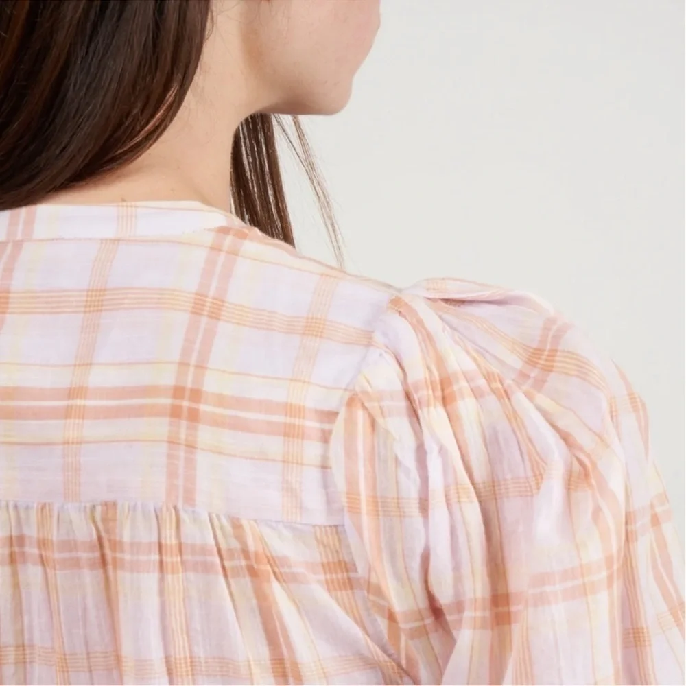 Ulla Johnson Nour Blouse Plaid Lilac Cotton Puff Sleeve Top 6